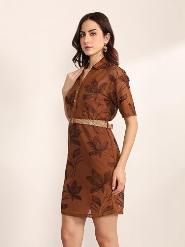 Kazo Cupola Mini Dress with Belt (Brown S)