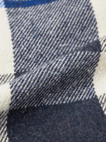 The Souled Store Plaid: Cream, Blue, Grey Men and Boys Full Sleeves Spread Collar Cotton Twill Warm Durable Heavy Winter Oversized Shackets