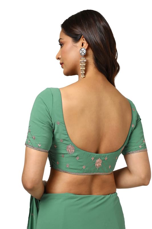 Soch Womens Light Green Georgette Embroidered Saree With Stone Work