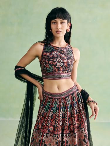 Aarke Ritu Kumar Black Festive Blouse With Lehanga And Dupatta