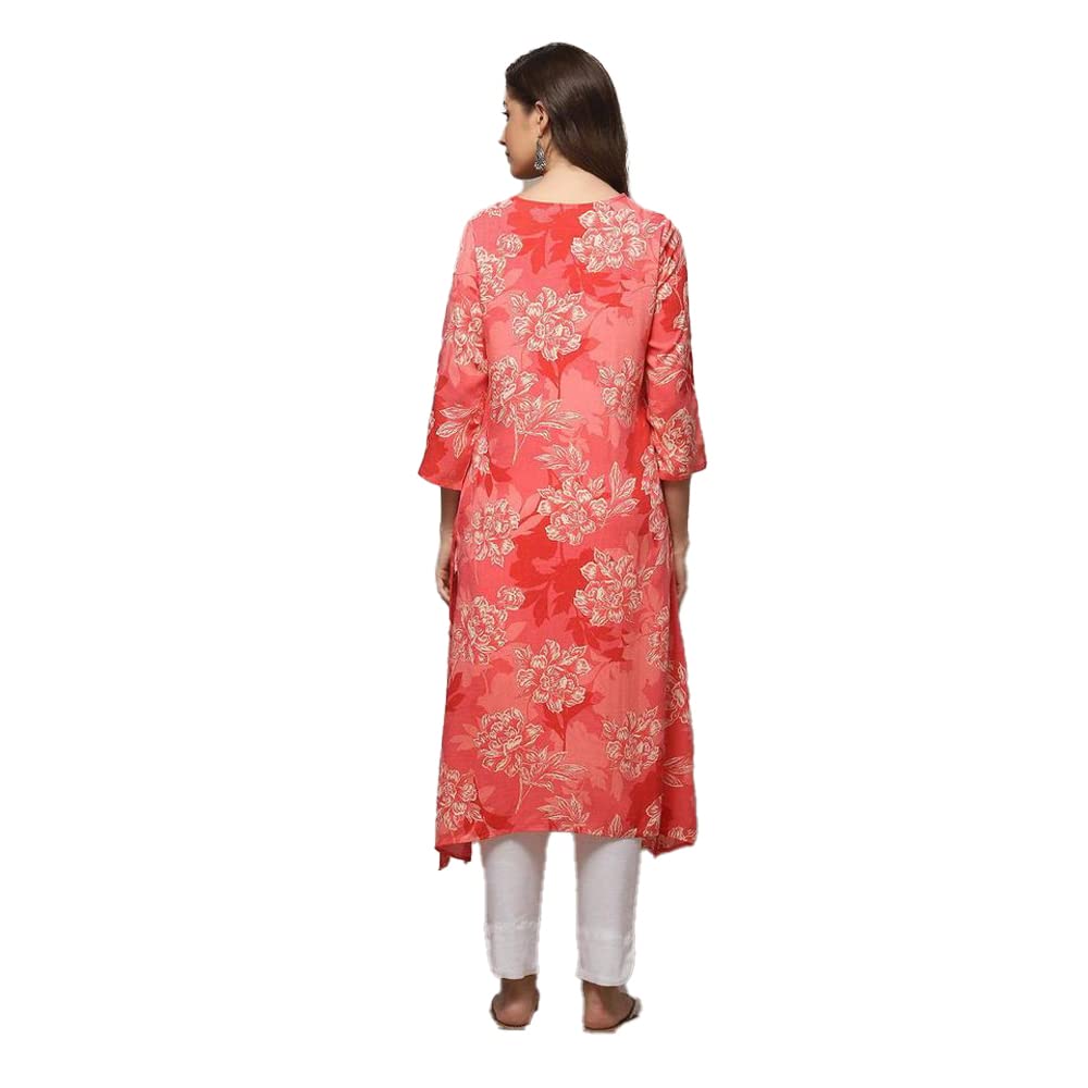BIBA Rayon Women Printed Straight Fit Mix and Matchkurta (Retro Fl19328_Coral_38), Pink