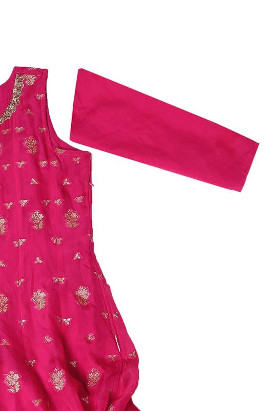 Soch Womens Fuchsia Organza Zari Woven Suit Set With Gotta Patti