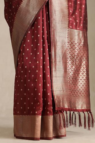Soch Womens Maroon Tussar Woven Design Saree