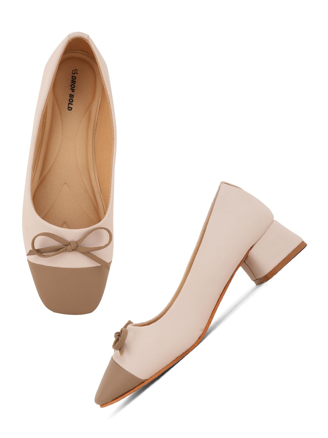 Drop BoldCream Colourblocked Square Toe Block Heel Sandals For Women & Girls