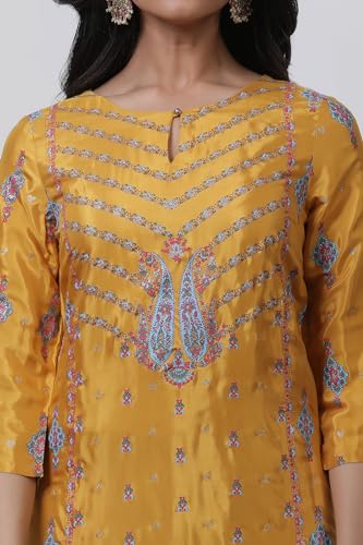 W for Woman Glitter Printed Shantung Straight Kurta And Pants Set