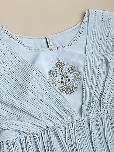 madhuram textiles Women Long Gown For Solid Georgette With Heavy Embroidery And Hand Work With Belt(2408) (In, Alpha, L, Regular, 1) Sky Blue