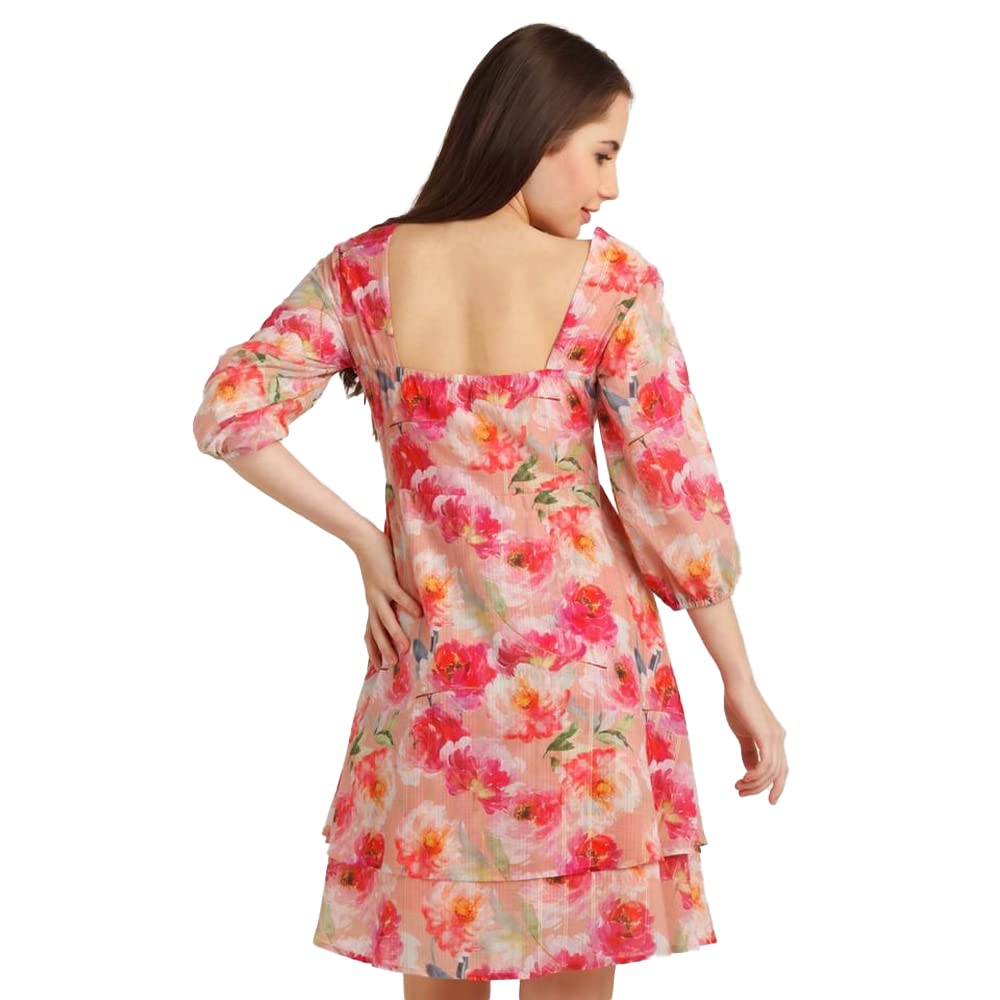 Zink London Women's Pink Printed Layered Short Dress