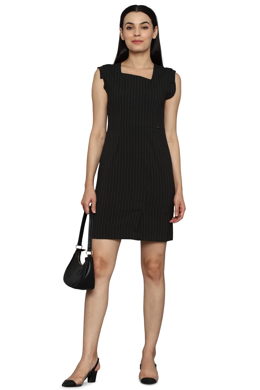 Allen Solly Women's Polyester Blend Sheath Above The Knee Dress (AHDRWRGFL33858_Black_XL)