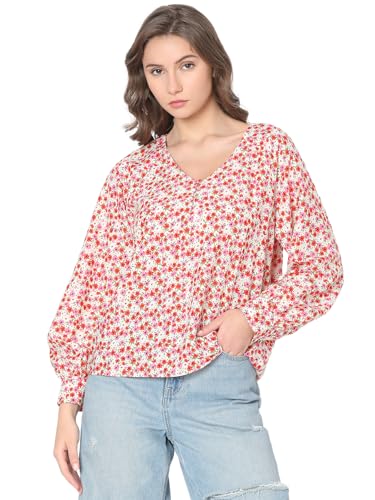 Vero Moda Women's Floral Regular Fit T-Shirt (10319744- Seacrest