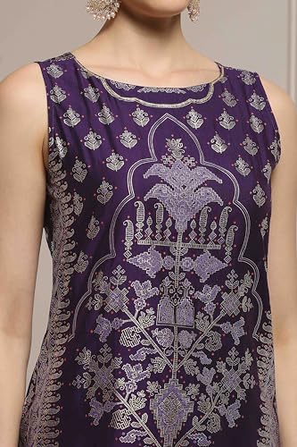 Biba Women Purple Viscose Blend Straight Printed Kurta Pants Set_30