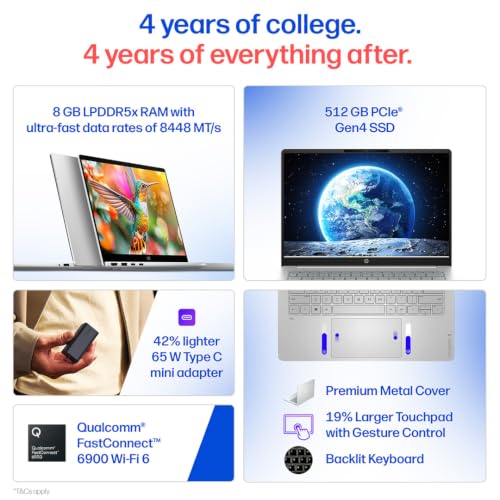 HP Omnibook 3, Snapdragon X Processor 45 Tops (8GB LPDDR5x,512GB SSD) 2K WUXGA, 14''/35.6cm, Win 11, M365*Office 24,Silver,1.42kg, hz0056QU, Lighter mini Charger, FHD IR Camera, Next Gen AI Laptop