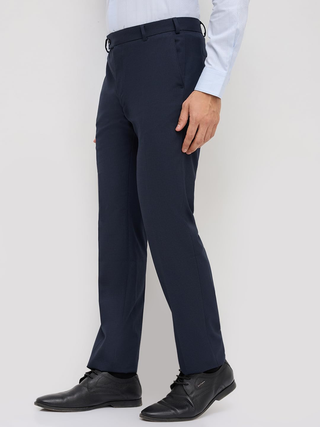 Park Avenue Men Slim Fit Checks Pattern Polyester Blend Flat Front Formal Trouser Dark Blue