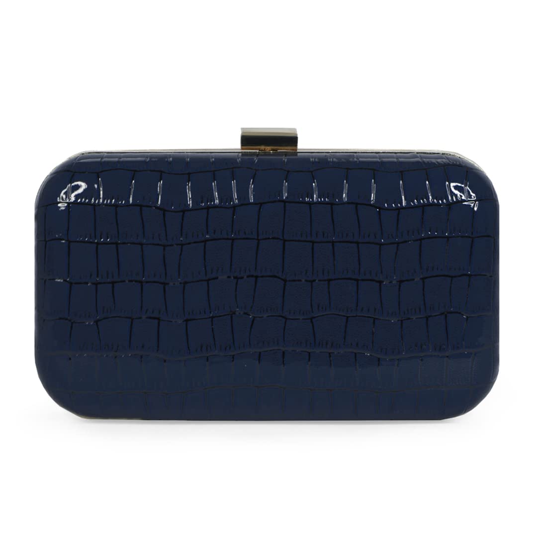 Modern Myth Oxford Blue Faux Croco Skin Party Clutch for Women