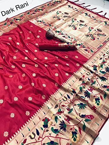 Pandadi Saree Women's Paithani Paithani Silk Saree With Blouse Piece (371PS21_Rani)