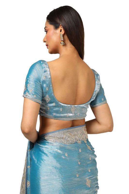 Soch Womens Powder Blue Organza Embroidered Saree With Stone Work