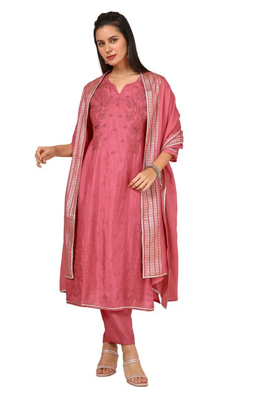 Soch Womens Pink Viscose Blend Embroidered Suit Set With Sequins