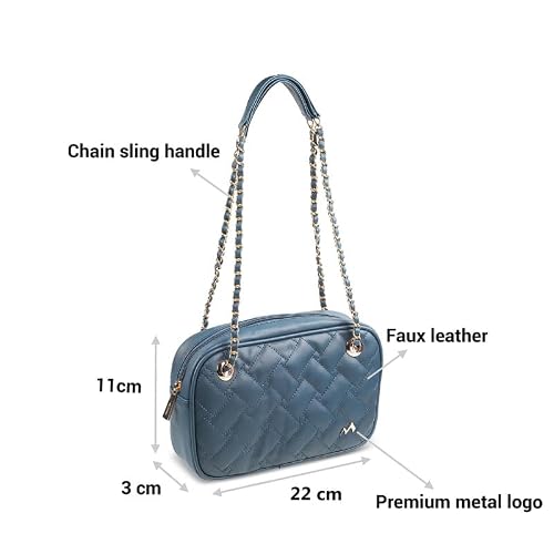 Metro Blue Faux Leather Premium Zipper Casual Sling Bag For Women