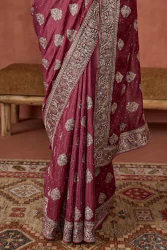 Soch Womens Onion Pink Fendy Georgette Embroidered Saree With Zari