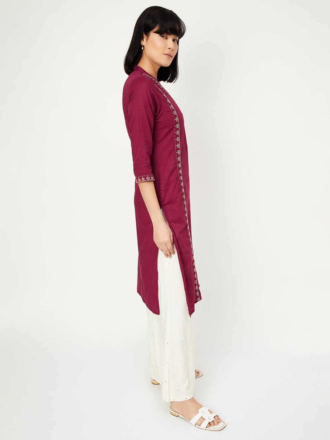 Max Women Cotton Blend Regular Fit Kurta (NAWWFE24FEMAROON_Maroon, XL