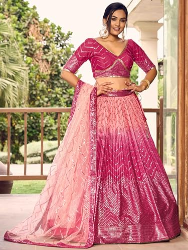 Zeel Clothing Women's Zari & Sequins Embroidered Art Silk New Semi-Stitched Lehenga Choli With Dupatta (5057-Pink-Womens-Lehenga-Choli-Latest; Free Size)