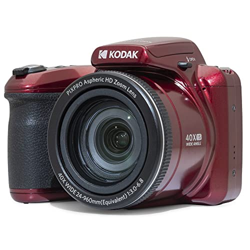 KODAK Pixpro Astro Zoom AZ405 Digital Camera Bridge, X40 Zoom, 24 mm Wide Angle, 20 Megapixels, LCD 3, Full HD 1080p Video, OIS, AA Battery – Red