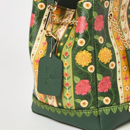 Chumbak Olive Crossbody Sling Bag for Women, Drawstring Closure, Palace Memoirs Collection, Stylish Designer Handbag Purse Wallet Sling Tote, Everyday Casual Ethnic Travel Office Use