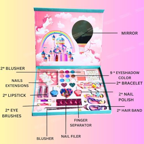 SHARNGA Big Size Kids Washable Makeup Kit, Fold Our Makeup Palette with Mirror, Make Up Toy Cosmetic Kit Gifts for Girls - Safety Tested- Non Toxic