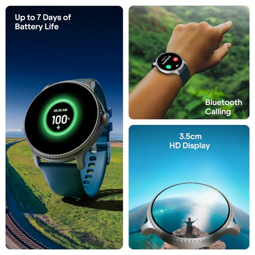 boAt Lunar Discovery – 2026 Edition w/ 1.39" (3.5 cm) HD Display, Bluetooth Calling, Emergency SOS, HR, SpO2 & Sleep Tracking Smart Watch for Men & Women (Active Blue)