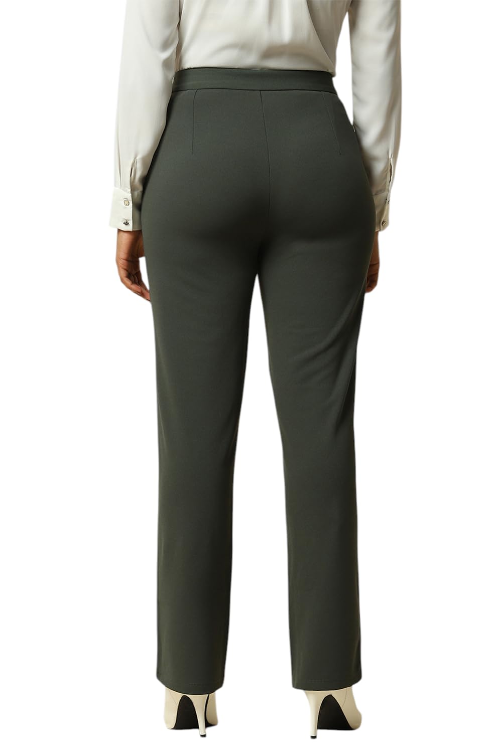 Women Olive Regular Fit Solid Formal Trousers