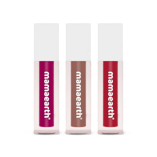 Mamaearth Feather Light Liquid Matte Mini Lipsticks- Set of 3 16-Hour Long Stay | Weightless & Non-Drying | Made Safe Certified
