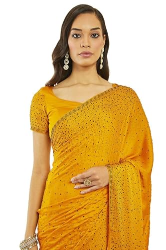 Mustard Crepe All-Over Stone Embellished Saree(SRPXDESR03976E)