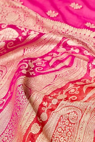 Taneira Women Red Pure Silk Georgette Cutwork Banaras Saree With Unstitched Blouse Piece (SAIP08AB6616-Red)