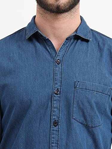Miraan Cotton Men's Casual Light-Blue Denim Shirt (Siglightdeniml_Light Blue_Large, Regular Fit)
