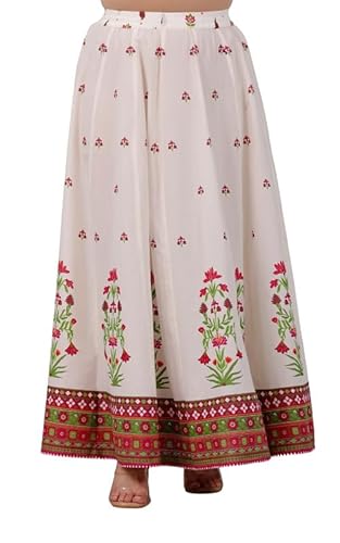 Aramya Soft Cotton Off White Floral Print Festival Wear Skirt for Women (TP4306B-9XL)