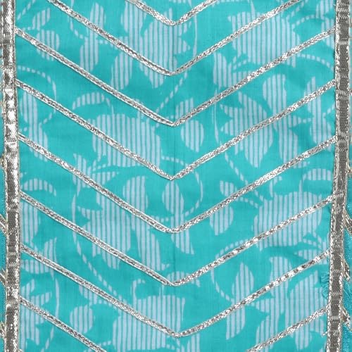 Hopscotch Girls Short Sleeves Blue 3-Pc Gota Lace Lehenga Set For Age (4-5 Years)