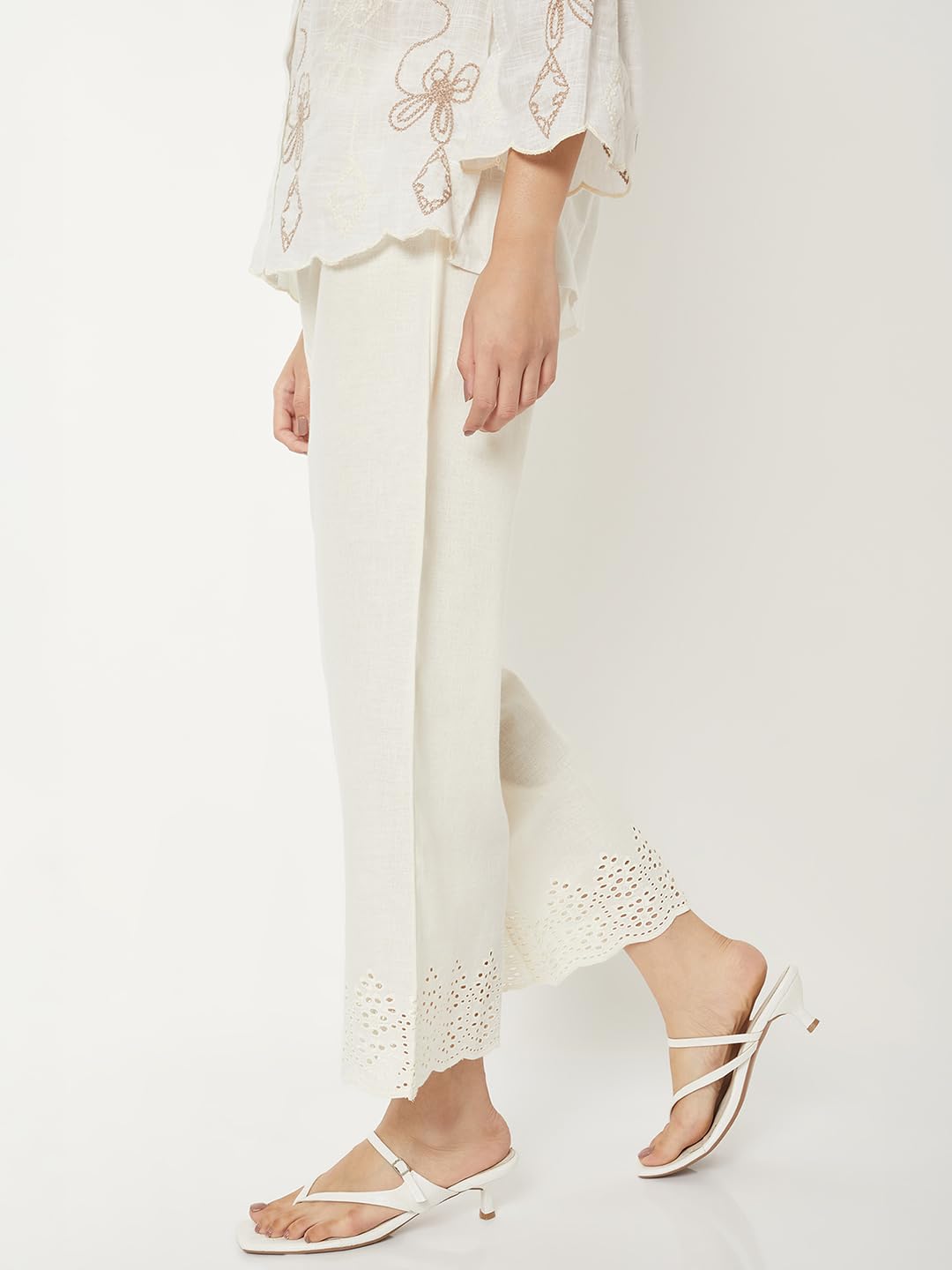 Max Women Sciffili Hem Palazzos (Off White_M)