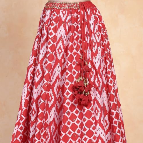 Biba Girl's Polyester Lehenga Set (KWSNKIS6316SS25RED_Red_14-15 Year)