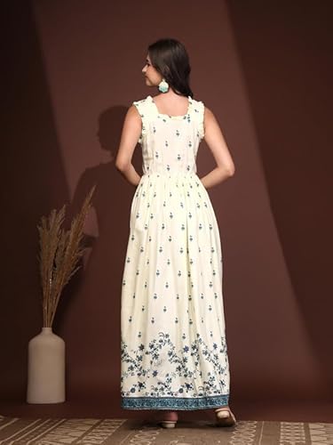 Daevish Women Floral Printed Fit and Flare Maxi Dress | Women Maxi Dress Blue