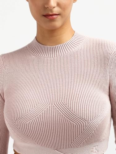 Calvin Klein Jeans Women's Modal Mock Neck Sweater (J222945TF6_Sepia Rose