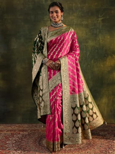 Libas Art bandhani woven design Satin Saree For Women With Unstitched Blouse Piece | Traditional Saree For Festive & Wedding