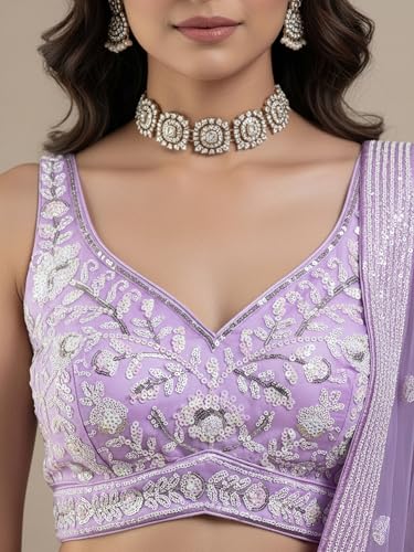 Zeel Clothing Women's Sequins Embroidered Soft Net Designer Lehenga Choli with Dupatta (5126-Lavender-Womens-New-Lehenga-Choli; Free Size) (Lavender)