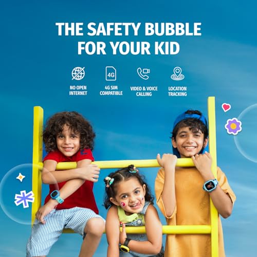 Noise Junior Explorer 2 Smart Watch for Kids with 4G SIM Compatible, 2-Way Video & Voice Calling, Geofencing, Real Time Location Monitoring via Google Maps, IP68, SOS Emergency Alerts (Lava Blast)