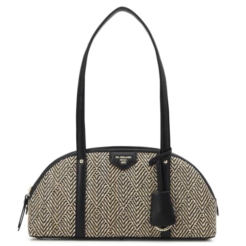 Da Milano Leather Shoulder Bag for Women - Beige & Black (LB-02223)