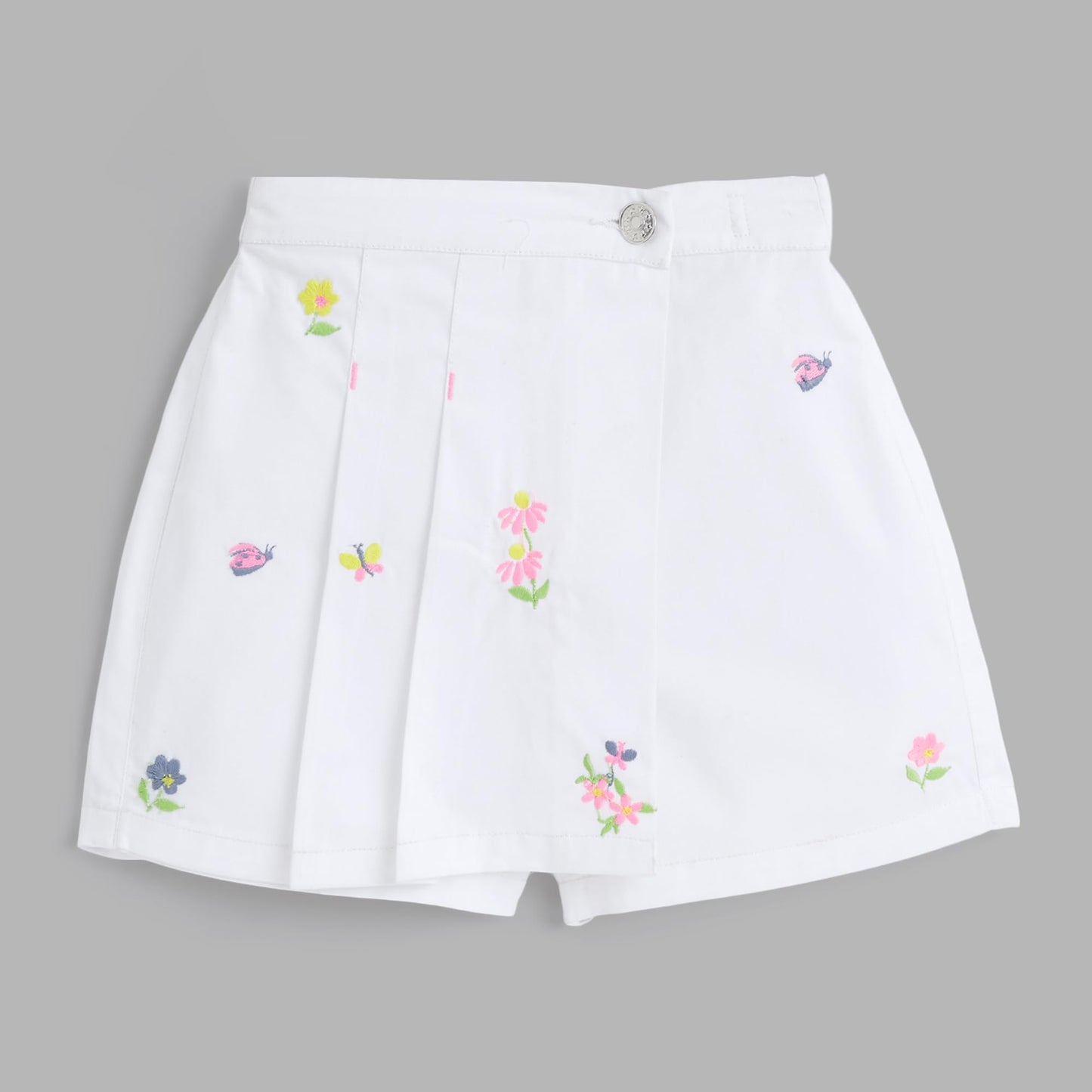Hopscotch Girls Floral Print Embroidered Denim Skorts (7-8 Years)
