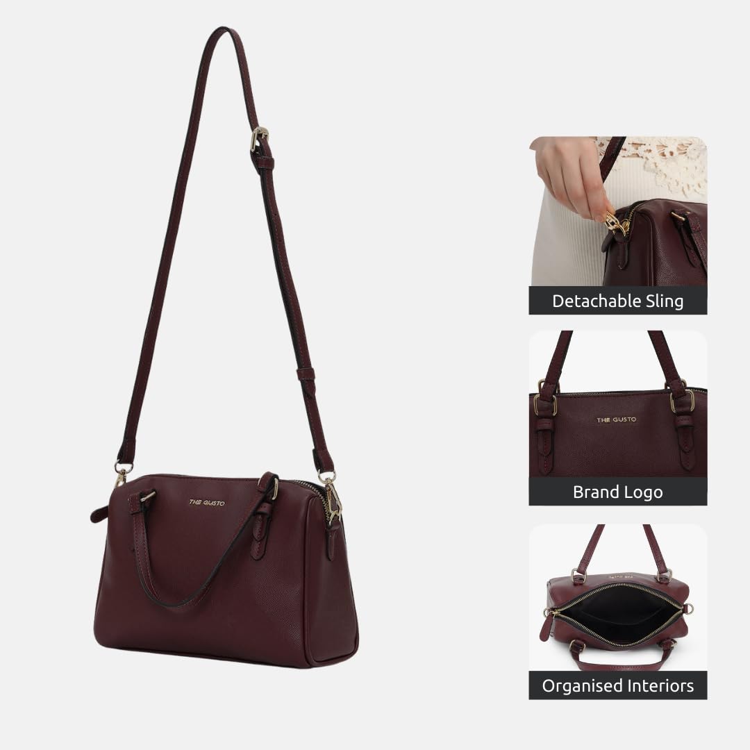 The Gusto Iris - Premium Vegan Leather Mini Duffle Bag for Women | Cross-Body Sling Bag for Women with Detachable & Adjustable Sling Strap