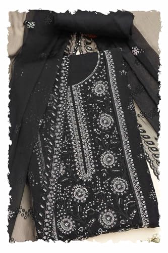 Soch Womens Black Organza Embroidered Unstitch Dress Material With Sequins