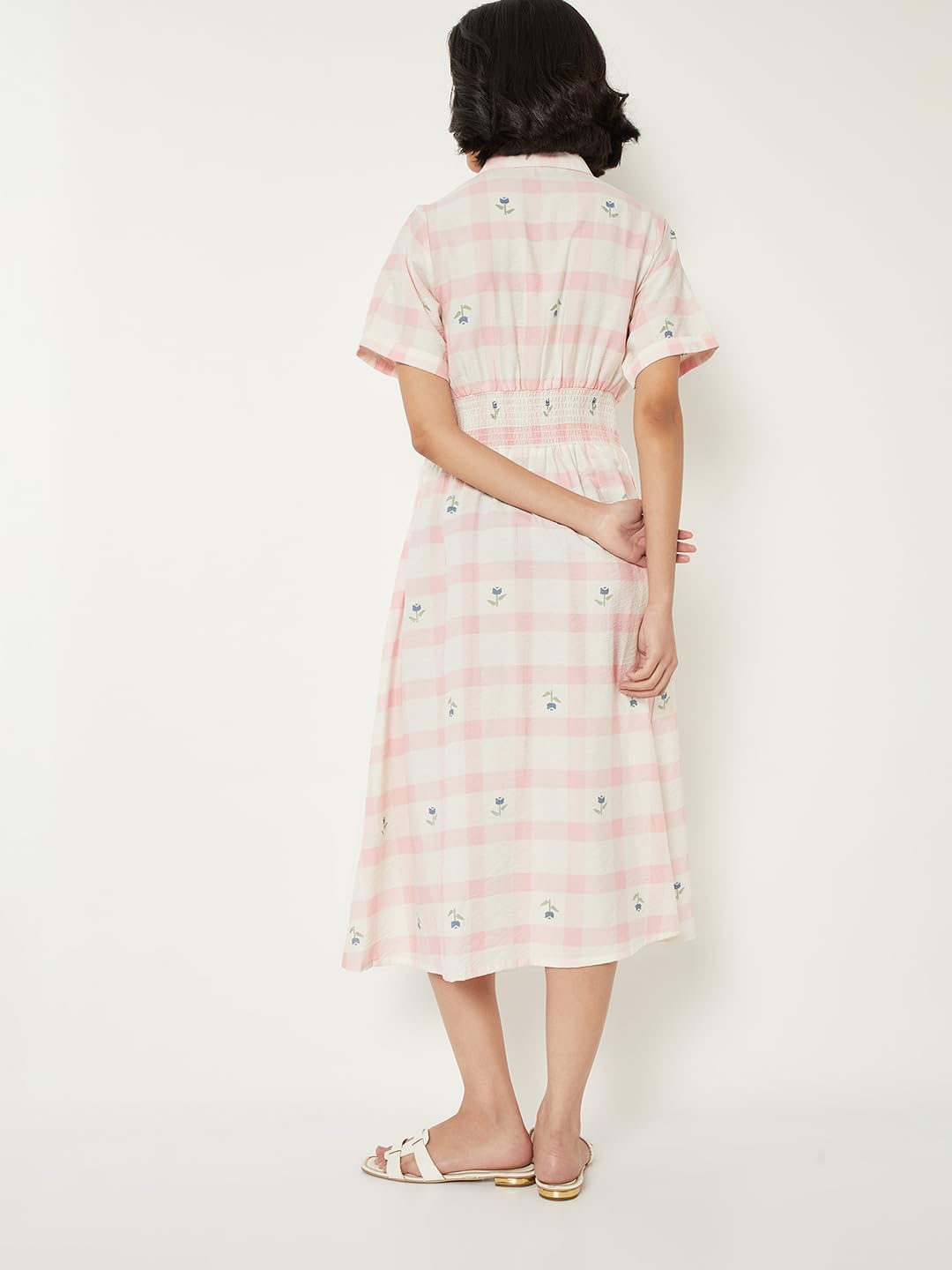 Max Women Checked Shirt Dress (White_L)