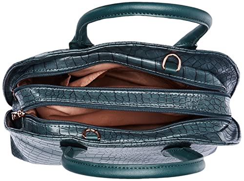 Caprese Zoia Satchel Bag, Medium | Stylish Croco Finish Handbag for Women with Chic Grab Handle, Adjustable & Detachable Sling Strap | Secure Zip Closure | Perfect for Casual & Daily Use (Teal)