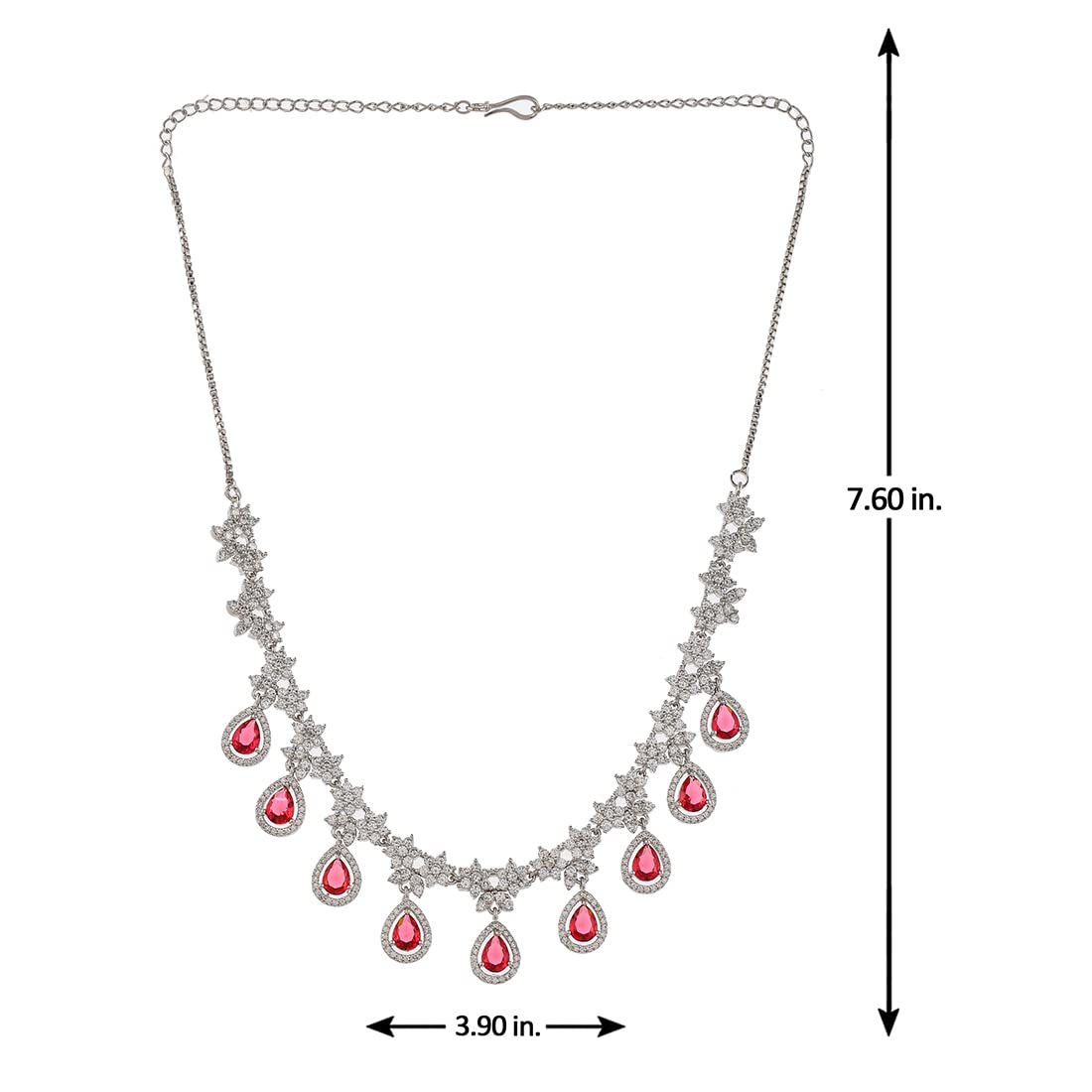 VOYLLA Cz Elegance Red Teardrop Silver Plated Necklace Set
