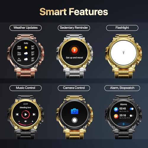 Fire-Boltt Dominian 36.3mm (1.43 inch) AMOLED Display, Stainless Steel Design, 466 * 466 px Resolution, Bluetooth Calling, Multiple Sports Modes, Health Mode, IP67, Weather Updates (Gold)